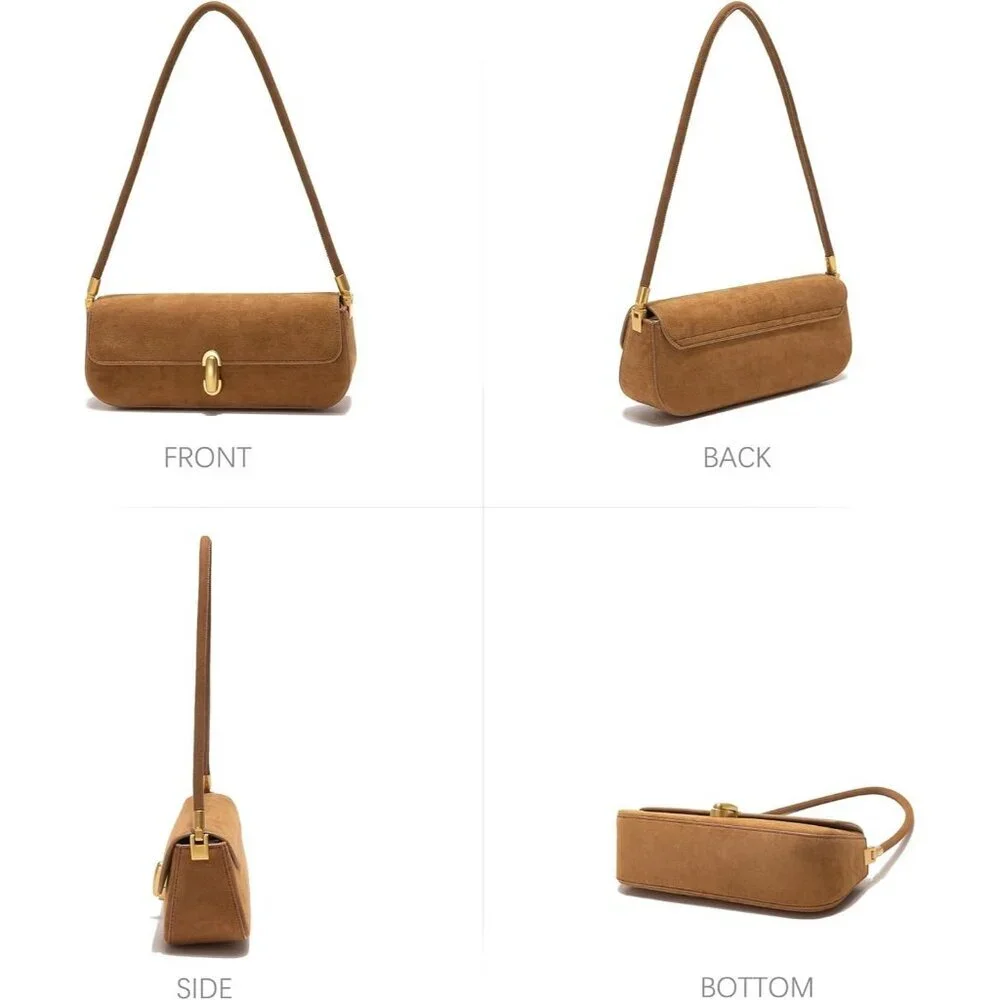 Women Brown faux suede leather Underarm Shoulder Bag Chic Top-Handle Purse - Picture 4 of 5